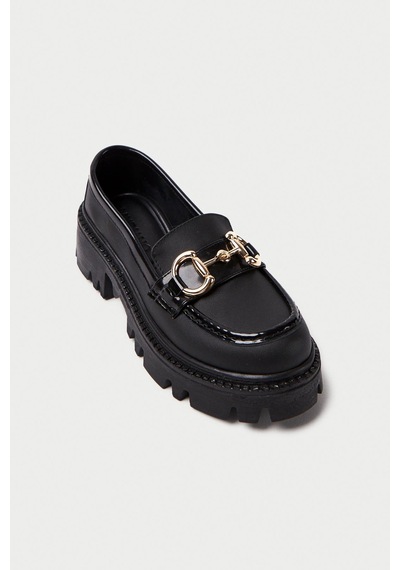 Mubiano Mb1180-s Kalın Taban Siyah Kadın Tokalı Kolej Loafer Siyah