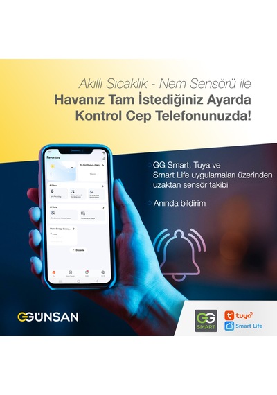 Günsan Akıllı Wifi Sıcaklık & Nem Sensörü Tuya & Smart Life Uyumlu