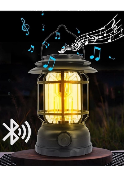Usb Şarjlı Led Kamp Lambası - Bluetooth Müzik Çalar, El Feneri Ve Cep Telefonu Şarj Cihazı
