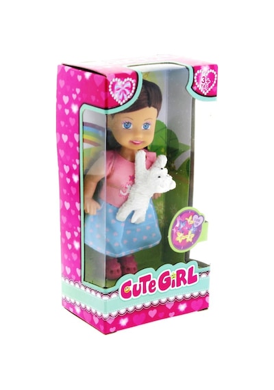 Cute Girl Beyaz Köpekli Ve Kumral Mini Bebek