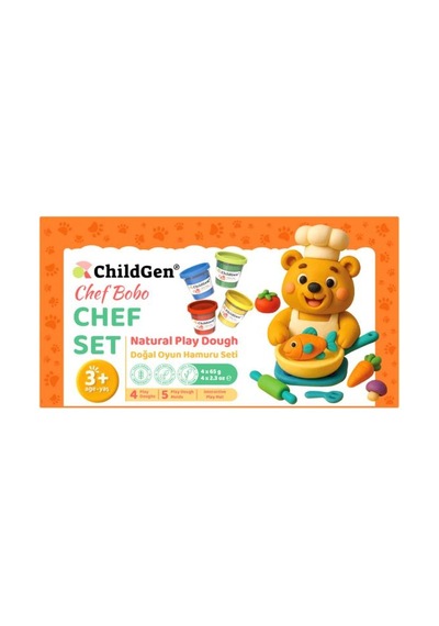 Childgen Doğal Oyun Hamuru Sevimli Patiler - Chef Set Turuncu