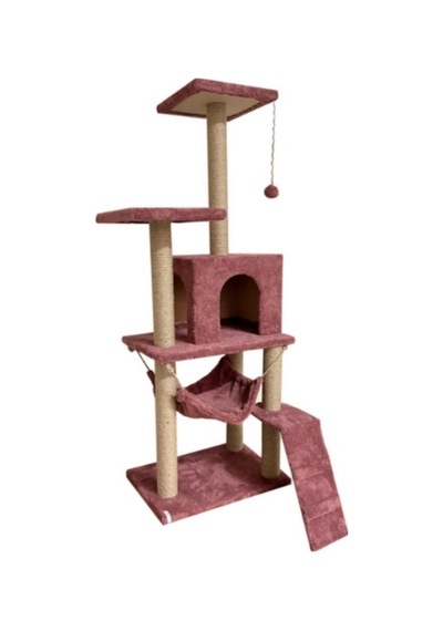 Reyo Pet B-07 Hamaklı Yuvalı Lüx Kedi Tırmalama Oyun Evi Gül Kurusu