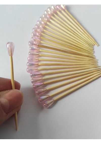 100 Adet Dekoratif Pembe Damla Boncuklu Pasta Kürdanı 6 cm - Boncuk 8 mm - Baby Shower Kürdan
