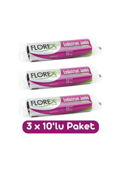 Florex Endüstriyel Jumbo Boy Çöp Torbası 80x110 Cm 10'lu Rulo Siyah 3 Rulo (30 Adet)