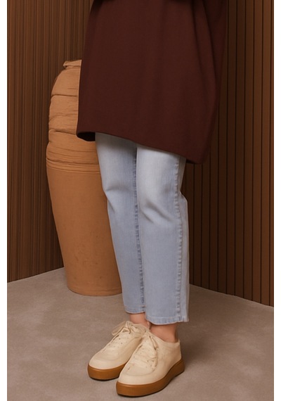Balenbi Kadın Dik Yaka Basic 80cm Salaş Oversize Triko Tunik 1145 Kahverengi
