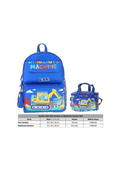 Kaukko Kids Mechanic Erkek Çocuk Mavi - Sarı İlkokul Sırt Çantası Ve Beslenme Çanta Seti - Setkk-l5369b Çok Renkli