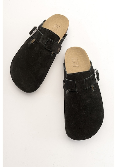 Luvishoes Gons Siyah Süet Deri Kadın Terlik Siyah