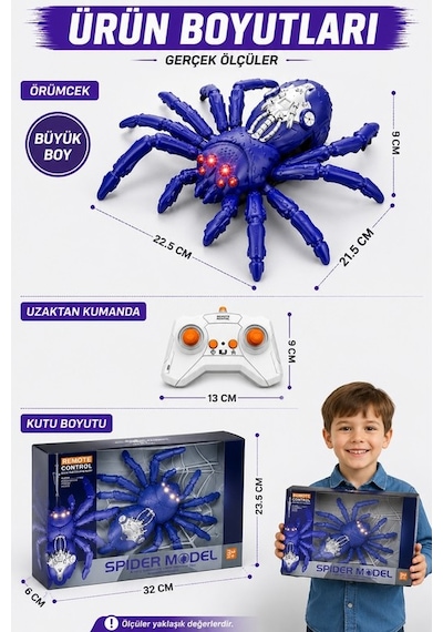 Duvarda Tavanda Giden Uzaktan Kumandalı Oyuncak Örümcek Duvarda Giden Örümcek 2.4 Ghz Şarjlı Işıklı Mor