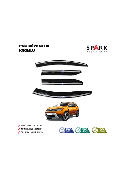 Dacia Duster 2018-2024 Yıl Aralığı Uyumlu Cam Rüzgarlığı 4 Parça Kromlu Siyah