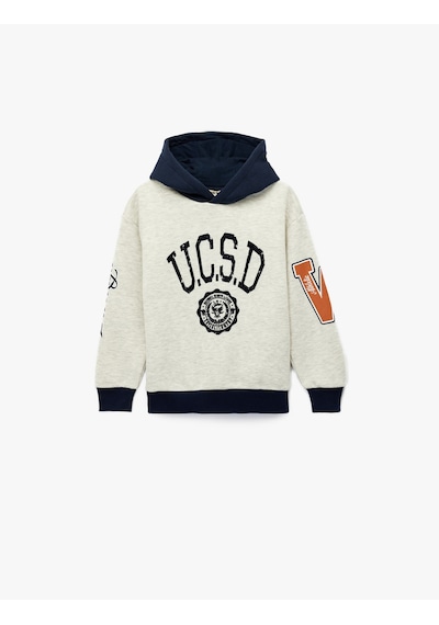 Koton Şardonlu Uzun Kollu Baskılı Oversize Kapşonlu Sweatshirt Gri 7wkb10029tk