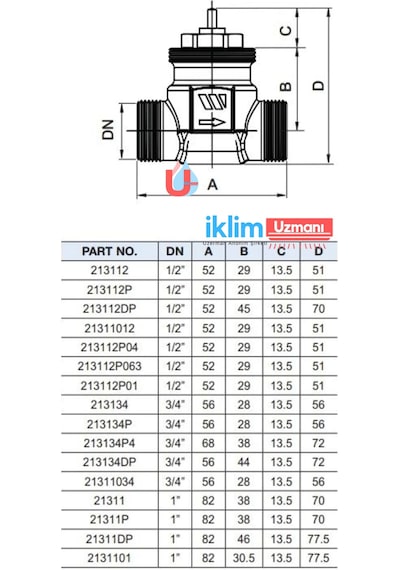 Watts Wt-213134p Pn16, Dn20 İki Yollu Dişli Fan-coil Vana Gövdesi, Kvs 2,8