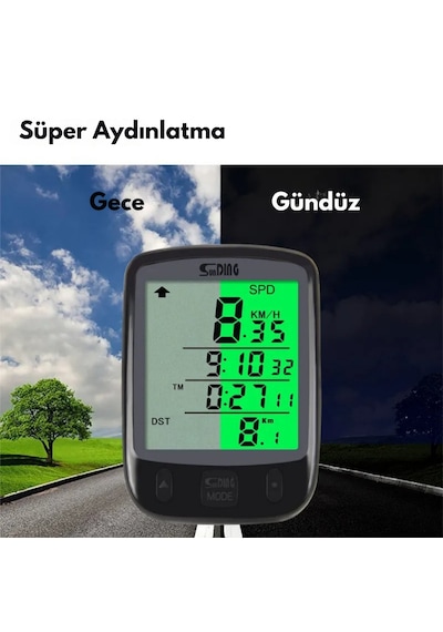 Techtic Sunding Bisiklet Km Hız Göstergesi Işıklı Led Ekranlı Siyah