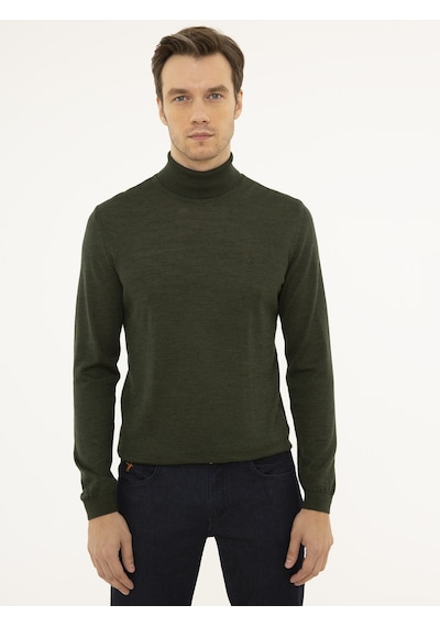 Cacharel Haki Slim Fit Balıkçı Yaka Basic Triko Kazak Yesıl