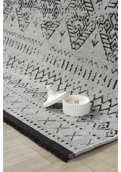 Gaia Gri Halı Yıkanabilir Kaymaz Taban Şönil Kilim Dokuma Pamuk Taban Kilim 10338 Gri