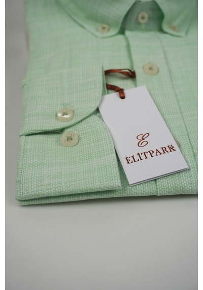 Elitpark %100 Pamuk Fıstık Yeşili Uzun Kollu Cepsiz Regular Kalıp Premium Erkek Gömlek