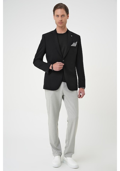 Efor Slim Fit Mono Yaka Fleto Cepli Çift Yırtmaçlı Casual Siyah Ceket C 710 Siyah