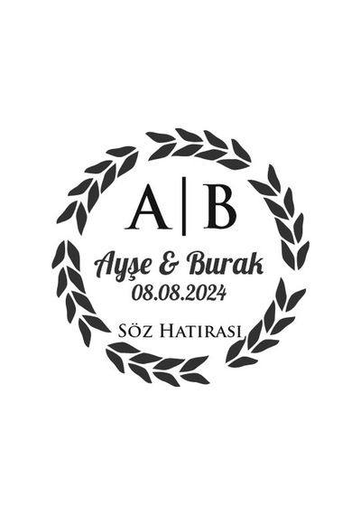Yuvarlak Yaprak Çelengi Etiketi Kına Nişan Düğün 3x3 Cm Özel Etiket / 50 Adet Sticker Beyaz
