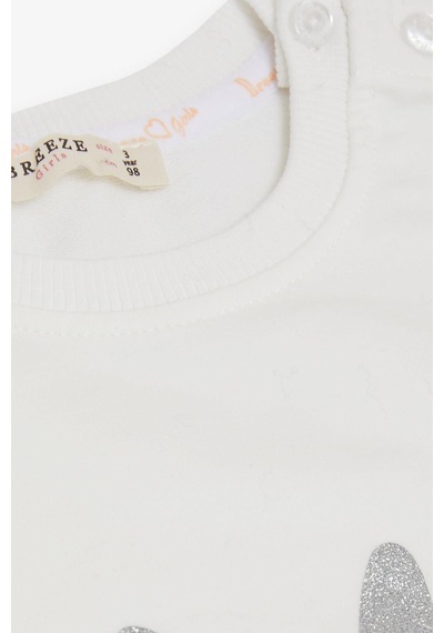 Breeze Kız Çocuk Sweatshirt Sevimli Simli Tavşancık Baskılı 1.5-5 Yaş, Ekru-ekru Ekru