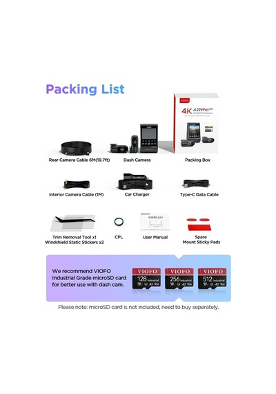 Viofo A229 Pro 3 Kameralı Ön-iç-arka 4k+2k+1080p Hdr Sony Starvis 2 İle Uyumlu Wifi Gps Araç Kamerası