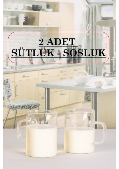 2 Adet 200 Ml Kulplu Borosilikat Cam Sütlük Ve Sosluk şeffaf