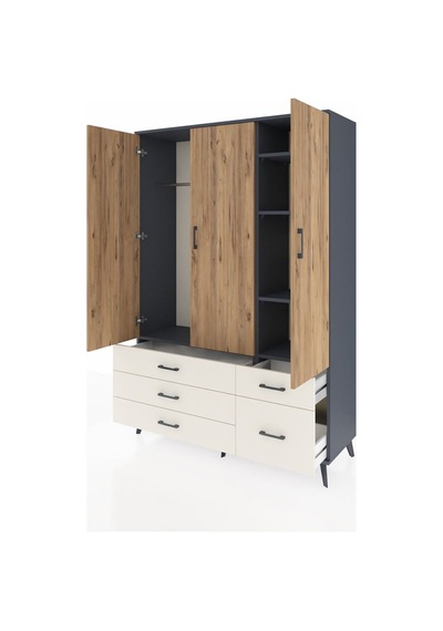 Hyperion Dolap 5 Raflı 5 Çekmeceli Tek Askılı 132x44x195 Antr... Antrasit