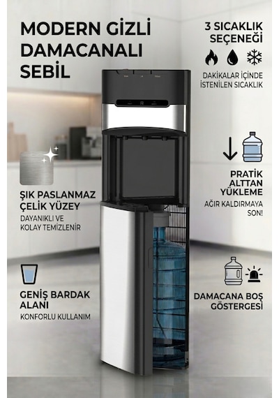 Valletta Aquaino Gizli Damacanalı Paslanmaz Çelik Su Sebili Sıcak - Soğuk - Ilık