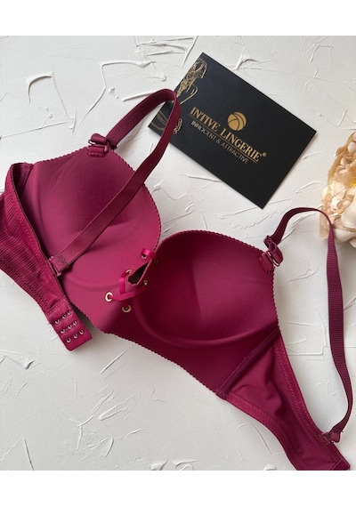 Jennifer Balensiz Push-up Destekli Lazer Kesim Dikişsiz Önden Bağ Bordo