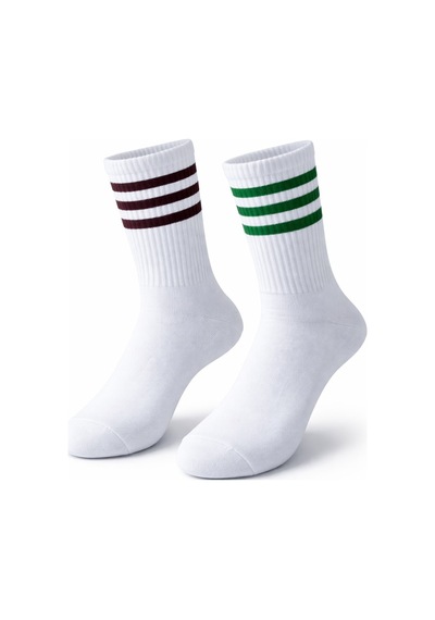 Plus Scorpion Beyaz Çizgili Tenis Çorabı Unisex Pamuklu, Uzun Spor Çorabı Beyaz