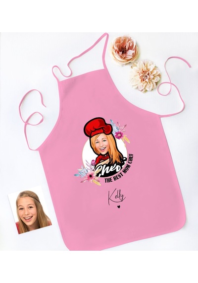 Bk Gift Kişiye Özel Karikatürlü Anneler Günü Tasarımlı Pembe Mutfak Önlüğü, Aşçı Önlüğü, Şef Önlüğü, Anneye -8 Bej