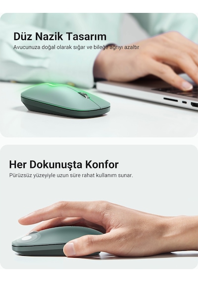 Ugreen 2.4ghz Sessiz Tuşlu Kablosuz Optik Mouse, Yeşil, 90374 Diğer