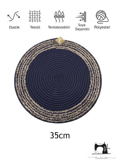Tekli Hasır-jüt Düz Amerikan Servis Supla 35cm X 35cm Lacivert