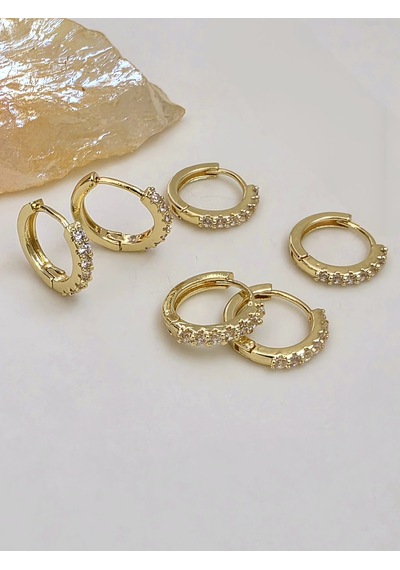 6'lı Zirkon Taşlı Gold Renk Küpe Seti 1cm Altın