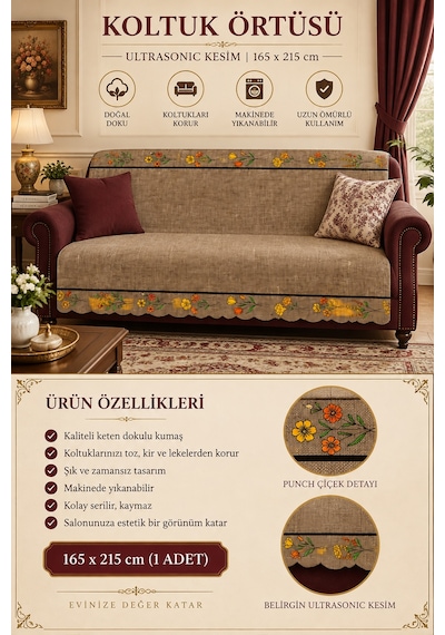 Çok Amaçlı Kadife Koltuk Örtüsü Kaymaz Süngerli 165x215 Cm Modern Bohem Çekyat Şalı Piknik Masa Örtüsü Kahverengi