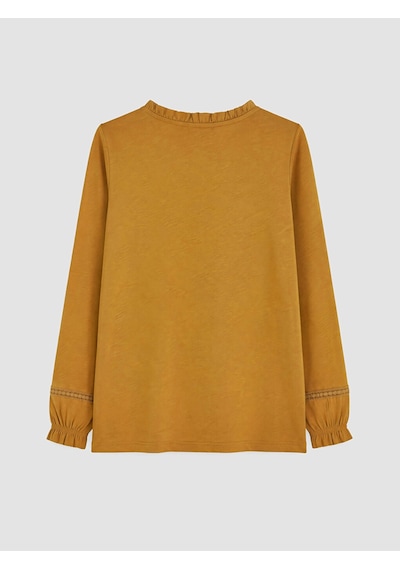 LC Waikiki Lcw Grace Sarı Fırfırlı Bisiklet Yaka Nakışlı Bluz Dark Yellow