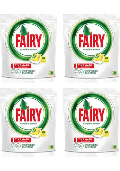 Fairy Hepsi Bir Arada Limon Kokulu Bulaşık Makinesi Deterjanı 4 x 70 Tablet