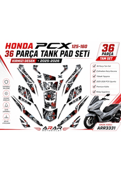 Honda Pcx 36 Parça Tank Pad Set Kırmızı- 2025-2026 Arr3331 Siyah Kırmızı