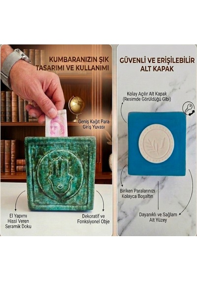 Şans Küpü Dekoratif Obje Kumbara El Yapımı Seramik Tasarım Turkuaz