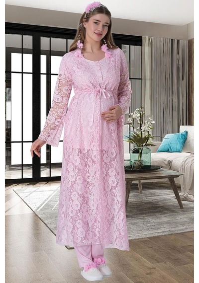Mecit Pijama Mecit 6060 Bayan Pembe Sabahlık Gecelik Pijama Hamile Lohusa Set 001