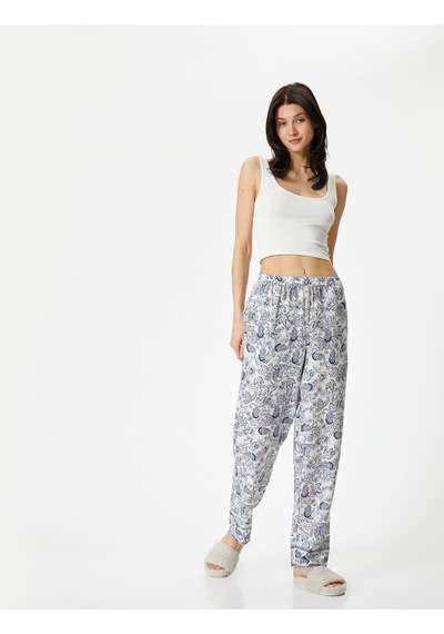 Koton Çiçekli Pijama Altı Beli Lastikli Lacivert Desenli 4slk50031mw Lacivert