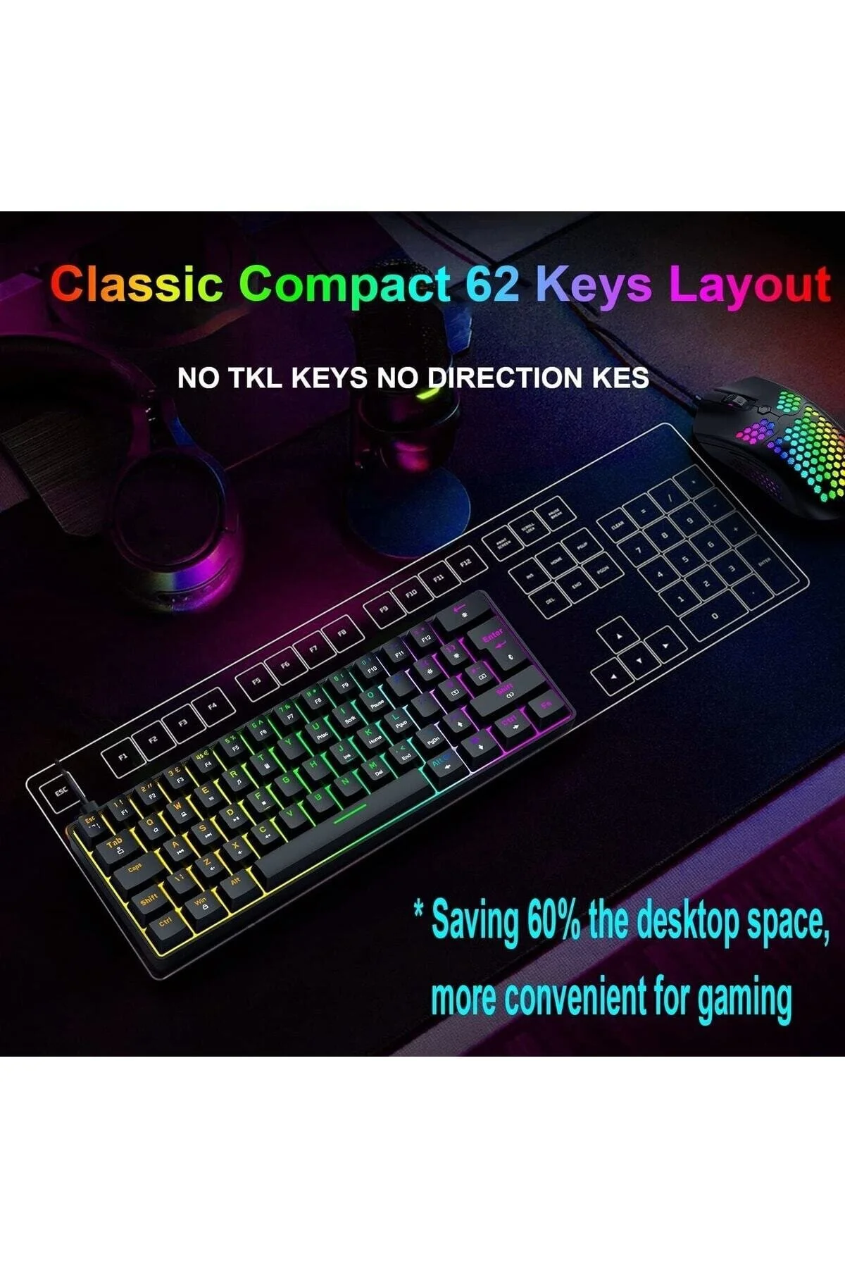 Trol Mekanik Switch Mini Rgb Oyun Klavyesi Gaming Mekanik 62 Tuşlu 18 Rgb Led Usb Type-c Kablo