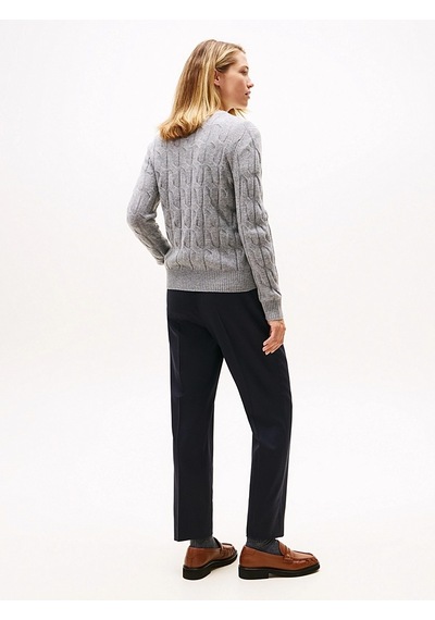 Tommy Hilfiger Soft Wool Cable C-nk Ls Swt Kadın Gri Kazak - Ww0ww43586 Gri