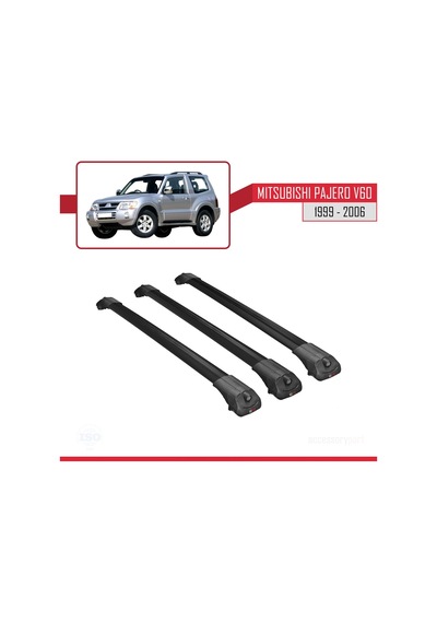 Mitsubishi Pajero V60 3 Kapı 1999-2006 Arası İle Uyumlu Ace-1 Ara Atkı Tavan Barı Siyah 3 Adet Bar
