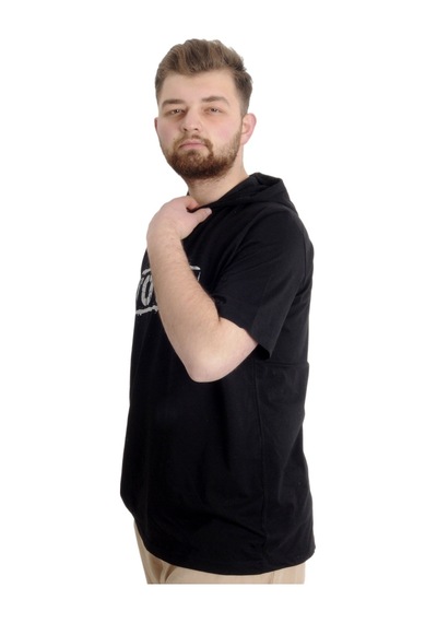 Mode Xl Büyük Beden Erkek T-Shirt Kapşonlu Toxıc 23119 Siyah 001