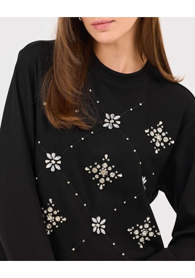 Scl Kadın Yuvarlak Yaka Taşlı Sweatshirt 10002422311004 Siyah