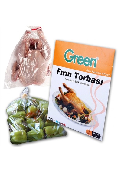 Şeylişeyler - Green Fırın Torbası 8'li 20 Paket 25x38 Cm Klipsli Tavuk Ve Sebze Pişirme Poşeti