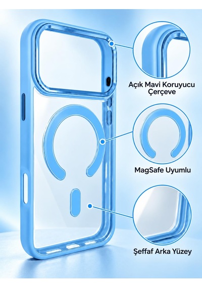 Iphone 17 Pro Max Magsafe Renkli Çerçeve Şeffaf Kılıf Metal Kamera Korumalı