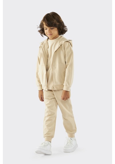 Unisex Çocuk Fermuarlı Bej Sweatshirt Çok Renkli