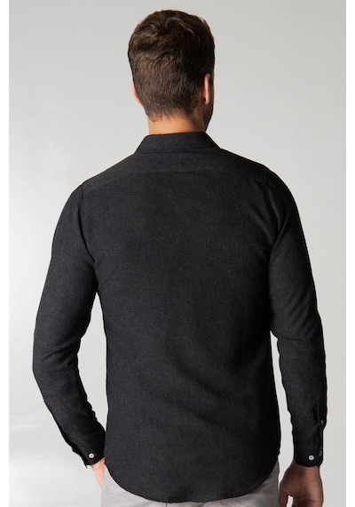 Tudors Slim Fit Kışlık Yün Viskon Düz Gömlek-25541 Siyah