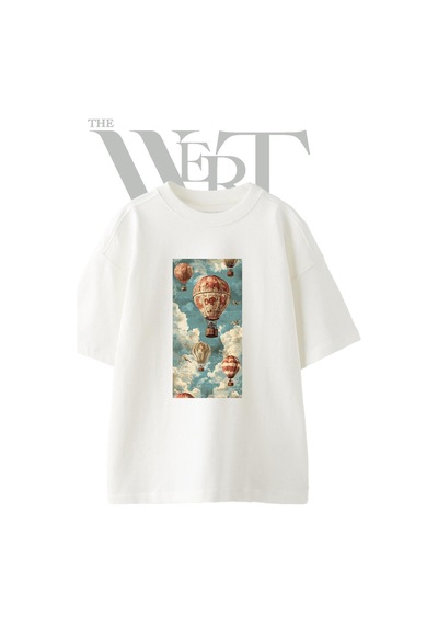 Thewert Hot Air Balloon Tasarım Baskılı Ünisex Beyaz Oversize T-shirt
