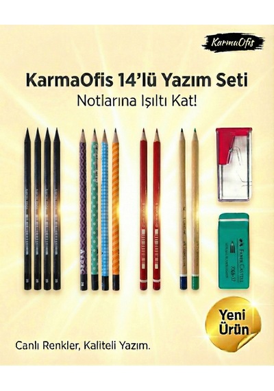 14 Lü Yazım Seti Set 4 Renkli Kalem Seti, Silgi + Kalemtıraş, Okul & Ofis İçin Çok Renkli